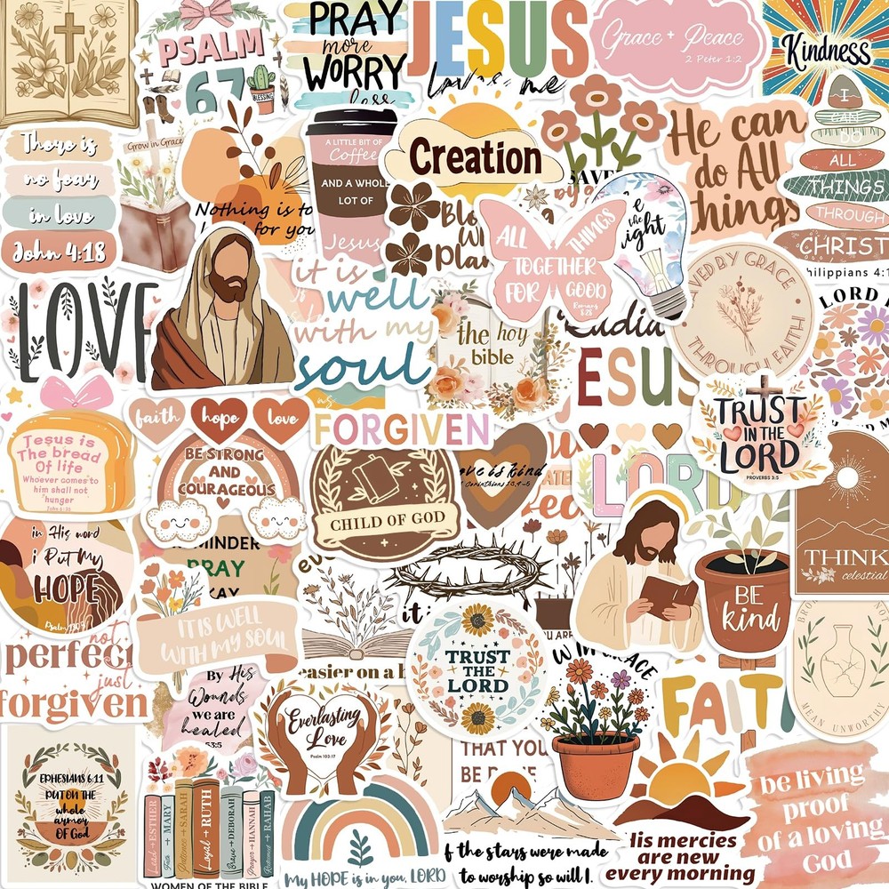 150PCS Christian Bible Verse Stickers, Boho Waterproof Vinyl Jesus Multicolor