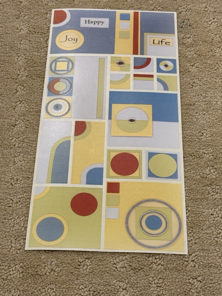 6 New Rare Vintage Pebbles Inc yellow and blue happy life button Sticker Sheets