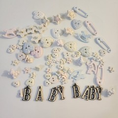 UNUSED Decorative Buttons PASTEL BABY HEARTS STARS BRADS Craft Sewing Scrapbook