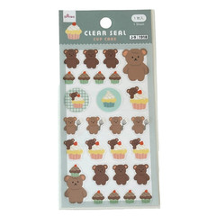 Daiso Sweet Animals Bear Cup Cake Clear Seal Sticker Sheet
