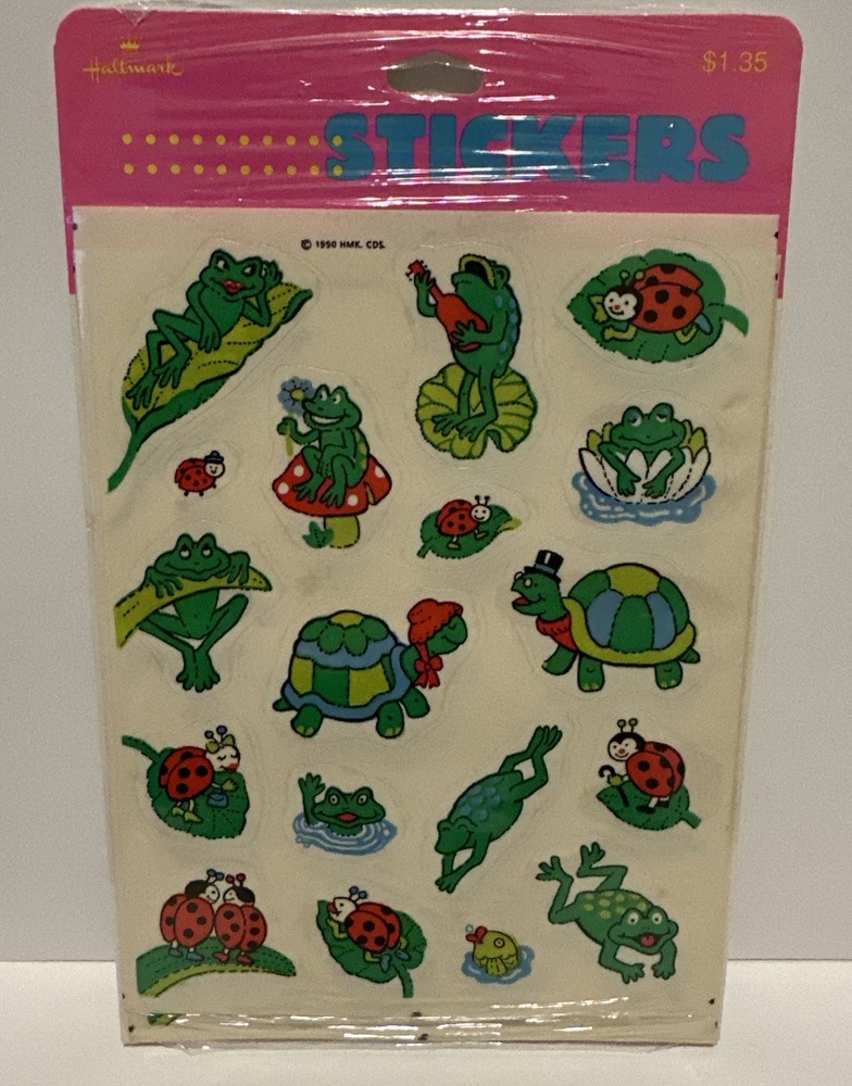 Vintage 1990 HALLMARK Stickers Frogs•Turtles•Ladybugs•Fish 4 Sheets SEALED