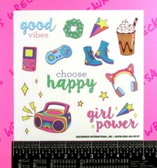 Retro Girl Power Glitter Decal Sticker Sheet Music Coffee Gaming