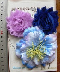 BLUE ENCHANTED, LILAC and NAVY BLUE Fabric 3 Flowers 65-100mm Manor House MHY1