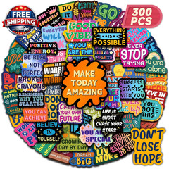 300PCS Motivational Stickers, Waterproof Inspirational Vinyl Stickers, Positive