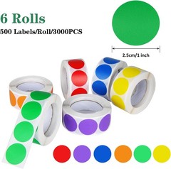 3000 Pieces 1 Inch Round Removable Color-Code Dot Stickers Circle Dots Stickers