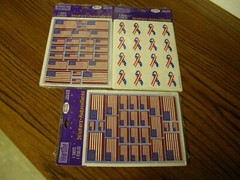3824) 1 Lot: 3 Packages Stickers Patriotic Flags & Ribbons Heartline New Sealed