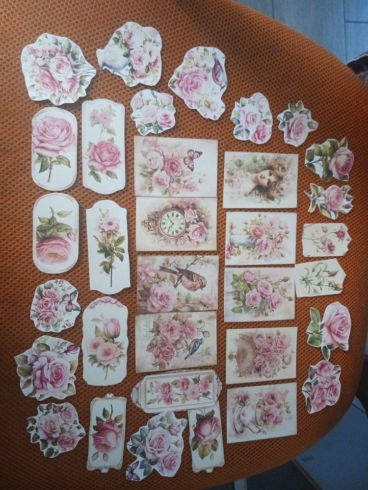 33PC Victorian Roses Birds Pinks Junk Journal Die Cut Tag Scrapbook Bridgerton
