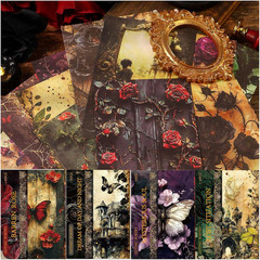 120 Sheets Gothic Scrapbooking Paper for Scrapbook Kit, Vintage Ephemera for Jun