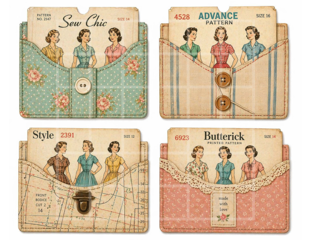 1 Pg Sewing Patterns For Card Toppers Junk Journal Supplies Scrapbook Ephemera