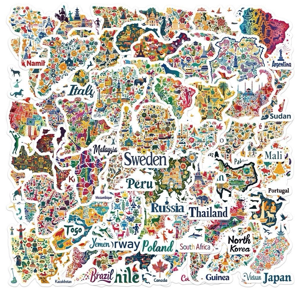 25Pcs Random Aesthetic Graffiti World Travel Map Waterproof Vinyl Stickers