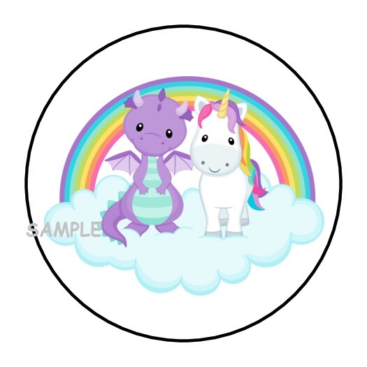 30 UNICORN & DRAGON ENVELOPE SEALS LABELS STICKERS 1.5″ ROUND RAINBOW FAVORS