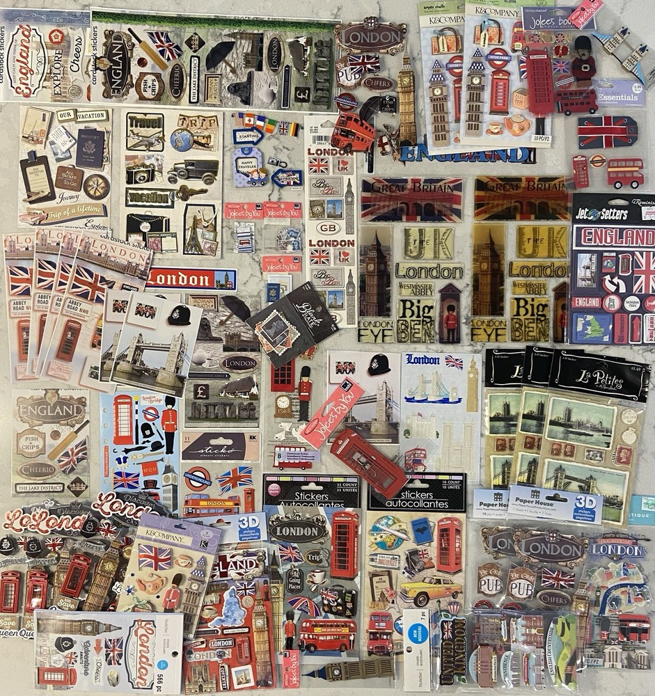 100’s of Europe, London, Scrapbook, stickers and embellishments. HUGE LOT