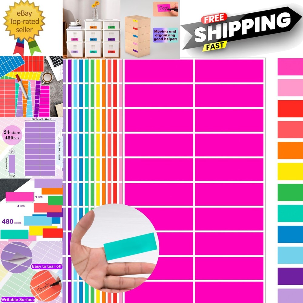 High-Quality 3×1 Inch Self-Adhesive Colored Labels – 12 Colors, 480 Total Labels