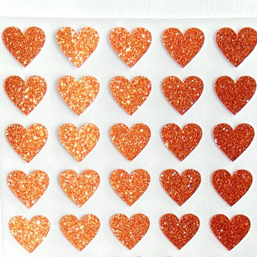 Burnt Orange Glitter Heart Sticker Sheet! – 1/4″ to 4 inch – Cute & Sparkly!