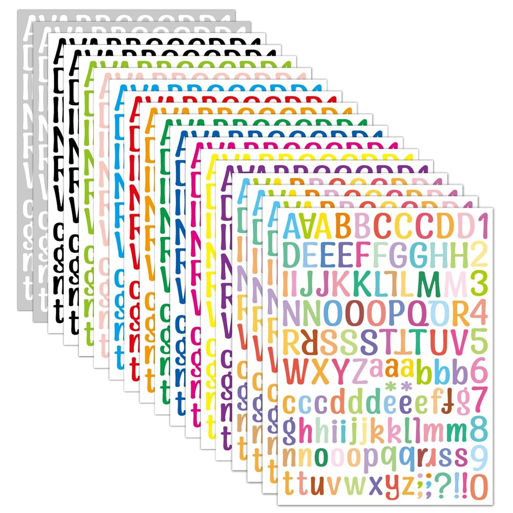 2268 Alphabet Stickers 18 Sheets 11.4x 8.3 inches, Multiple Colors