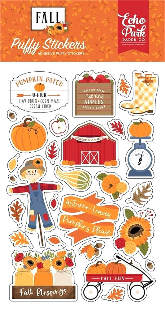 Fall Autumn Pumpkin Leaves Apples Scarecrow Season Echo Park Puffy Stickers