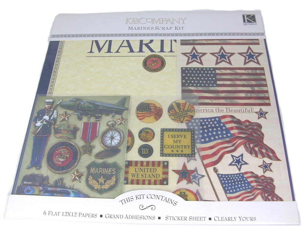 K&Company MARINES Scrap Kit 12×12 Military Scrapbook Papers & Sticker Sheets