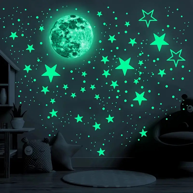 Moon and stars Fluorescent Stickers – Create a Magical Glow in Your Kid’s room