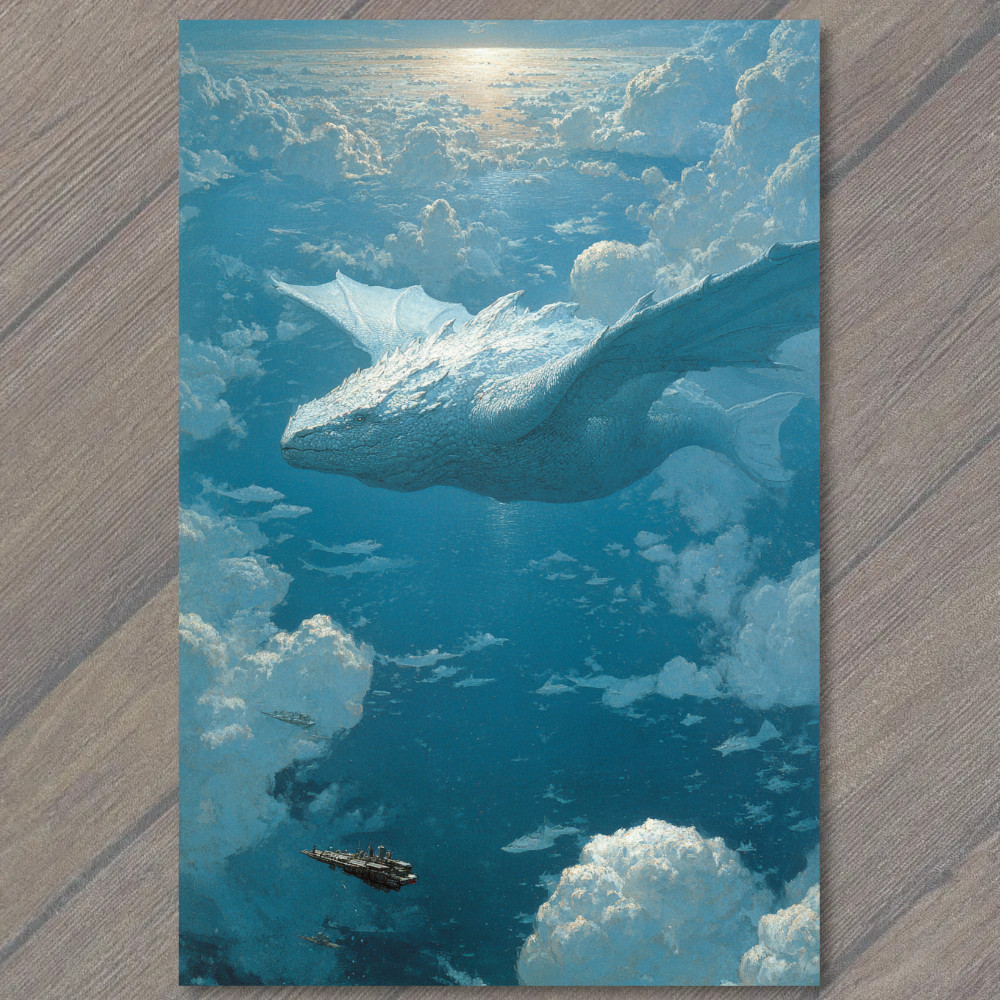 STICKER Surreal Whale Sunset Waves Ocean Village Boats White Clouds Art