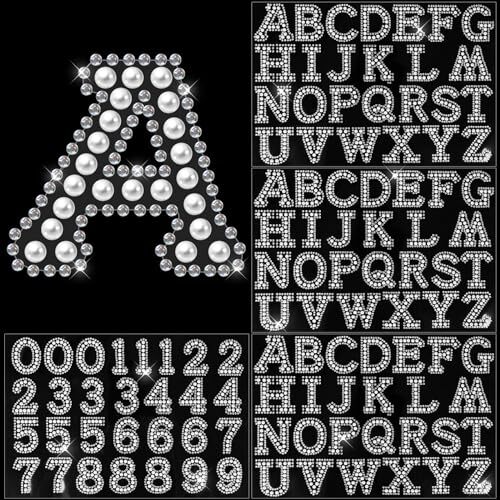 107 Pcs 4 Sheets Pearl Self Adhesive Stickers 3 Sheets A-Z Glitter Rhinestone