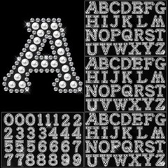 107 Pcs 4 Sheets Pearl Self Adhesive Stickers 3 Sheets A-Z Glitter Rhinestone