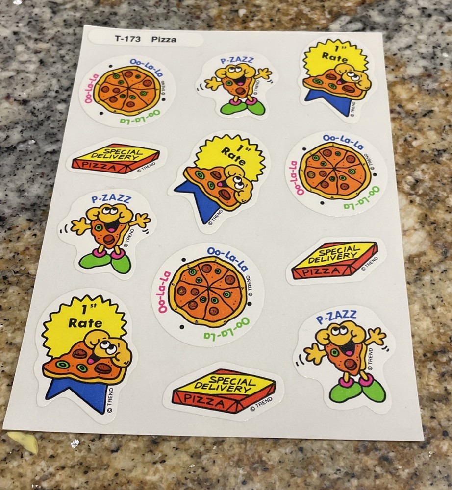 Vintage TREND Stinky Stickers full sheet 12 scratch sniff smell T-173 PIZZA