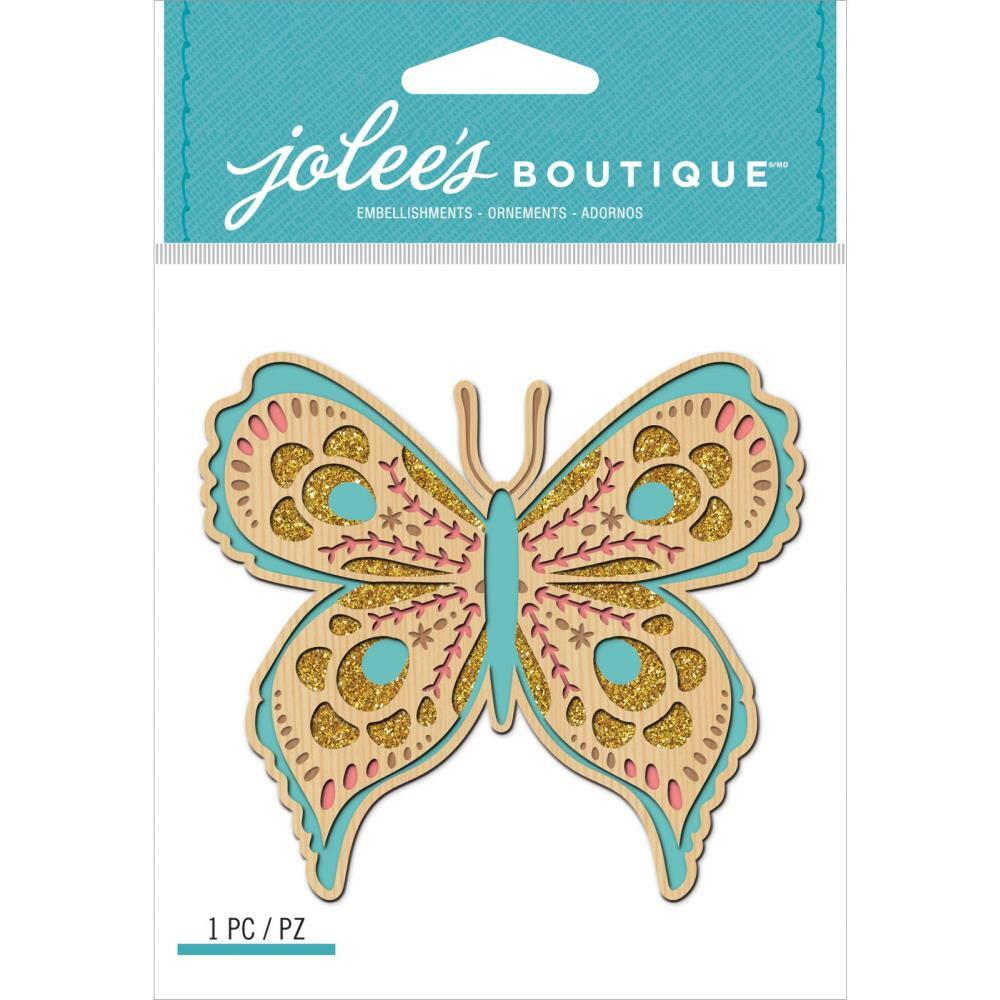 Crafts Stickers Jolee’s Laser Cut Wood Butterfly Glitter Intricate Details Blue