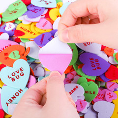 500 Pieces Valentine’S Day Heart Shaped Foam Stickers in Pure Color Printed Lett