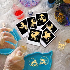 9Pcs Golden Metal Stickers 1.6X1.6 Inch Dragon Self Adhesive Sticker