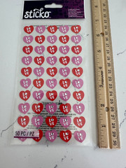 Sticko Autocollant Dimensional 50 PC Red/Pink Love Hearts w/Gems Scrapbooking
