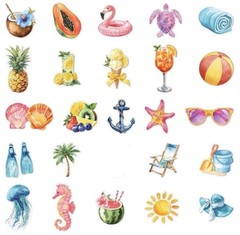 25 Pcs Beach&Tropical,Summer,Ocean,Vacation Diary Stickers,Scrapbook,Transparent