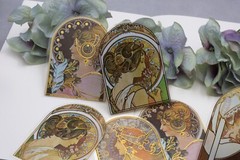 Mucha PET stickers | 10pcs PET Stickers Mucha vintage style pattern woman myster