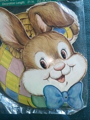 Vintage Kitschy American Greetings Forget Me Not Easter Bunny Die-Cut 21 in NOS