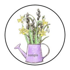 30 DAFFODILS IN WATERING CAN ENVELOPE SEALS LABELS STICKERS 1.5″ ROUND SPRING