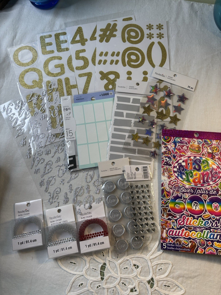 LOT Stickers Alphabet Numbers Beads Labels Stars Hearts Lisa Frank Multicolored
