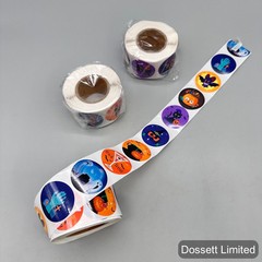 3-Pack 500Pcs/Roll Halloween Sticker Roll 8 Patterns w/ Pumpkins Boo Hat 1 inch