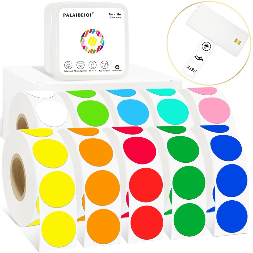 1 Inch Round Removable Thermal Sticker Labels, Color Dot Stickers, Waterproof…