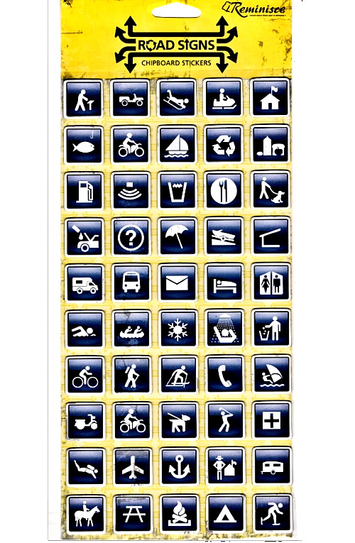 Reminisce ROAD SIGNS Chipboard Stickers – TRAVEL ICONS – 50 pcs