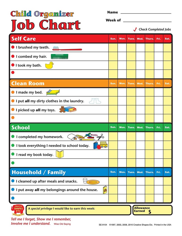50 Sheets Child Job Chart Reward Chore Tracker Positive Reinforcement