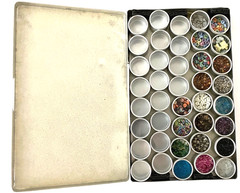 #3 – METAL CASE w/ 40 CONTAINERS – SCRAPBOOKING EMBELLISHMENTS -BEADS, BUTTONS++