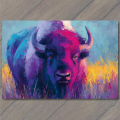 STICKER Bold Buffalo Purple Pink Blue Teal Yellow Stare Wild Brush Grass Blaze