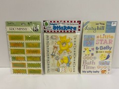 BABY 3 Pack Scrapbook Stickers & Transfers–yellow&green sweet pea cutie pie new