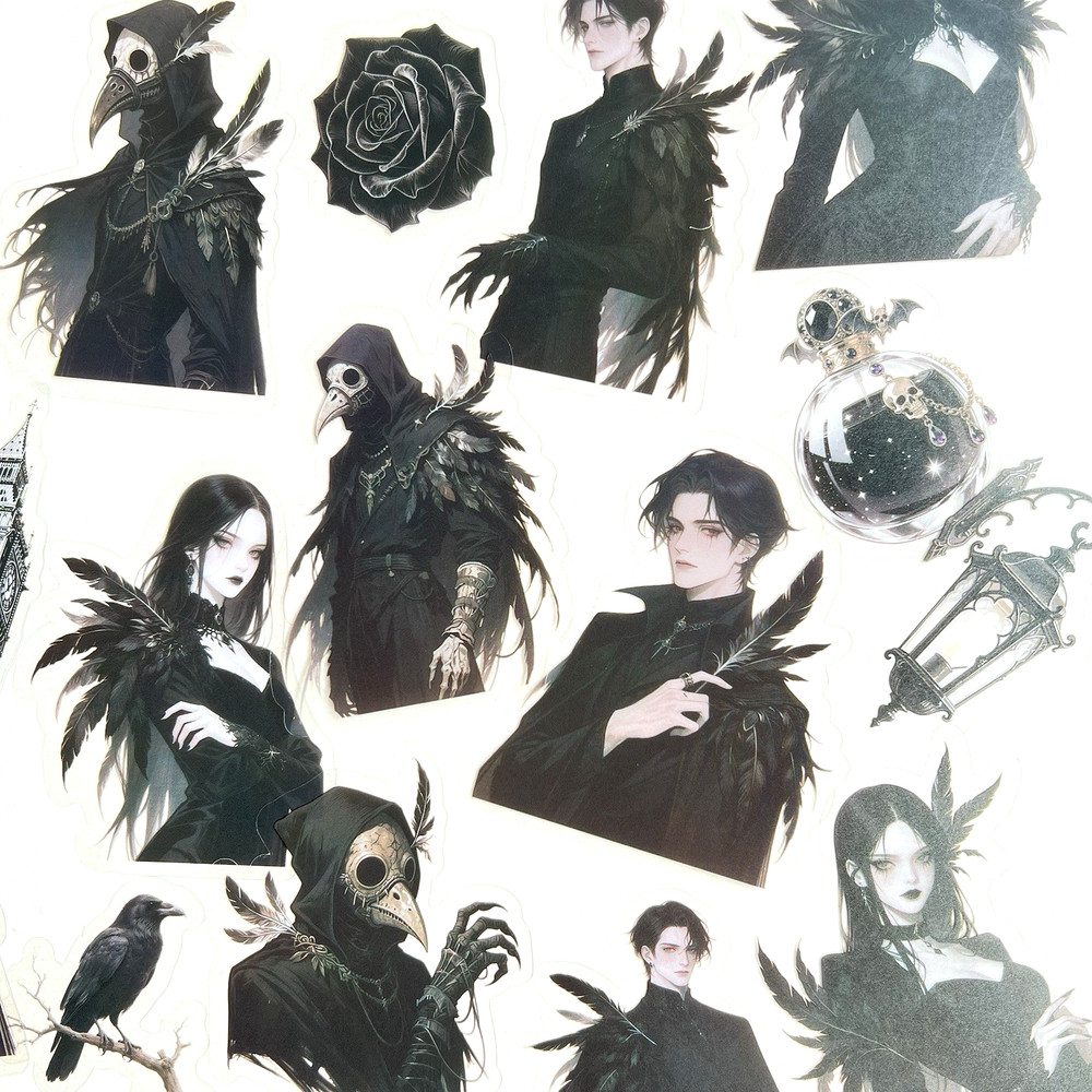 Goth Raven Man Woman Stickers Gothic Junk Journal Collage Scrapbooking