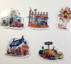 Autumn Fall Cider Pumpkins Wheelbarrow Leaves Fireplace Stickers Lot of 20