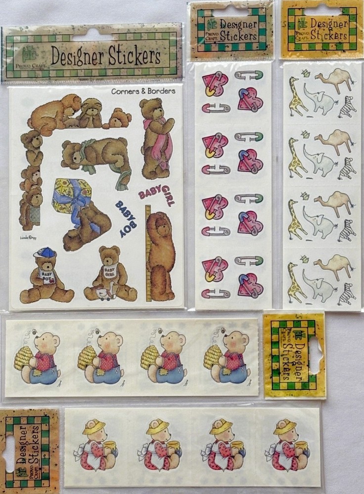 New Vintage Lot of 5 Packs Provo Craft Bears, Baby, & Animal Stickers & Borders