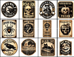 Halloween Poison Labels For Card Toppers Supply Scrapbook Junk Journal Crafts