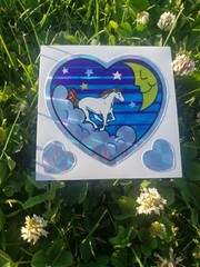 Vtg Unicorn Stickers Prism blue Heart Vending