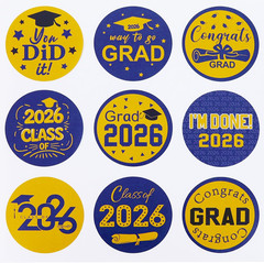 90PCS Blue Gold Class of 2026 Graduation Stickers, 9 Styles Congrats Grad Envelo