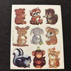 Lot Of 2 Vintage 1979 Dennison Stickers Animals Monkey Kangaroo Skunk Bear