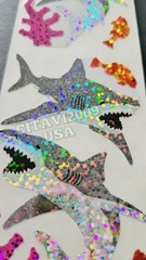HAMBLY STUDIOS STICKERS PRISMATIC GLITTER GREY SHARK PINK CORAL FISH VINTAGE
